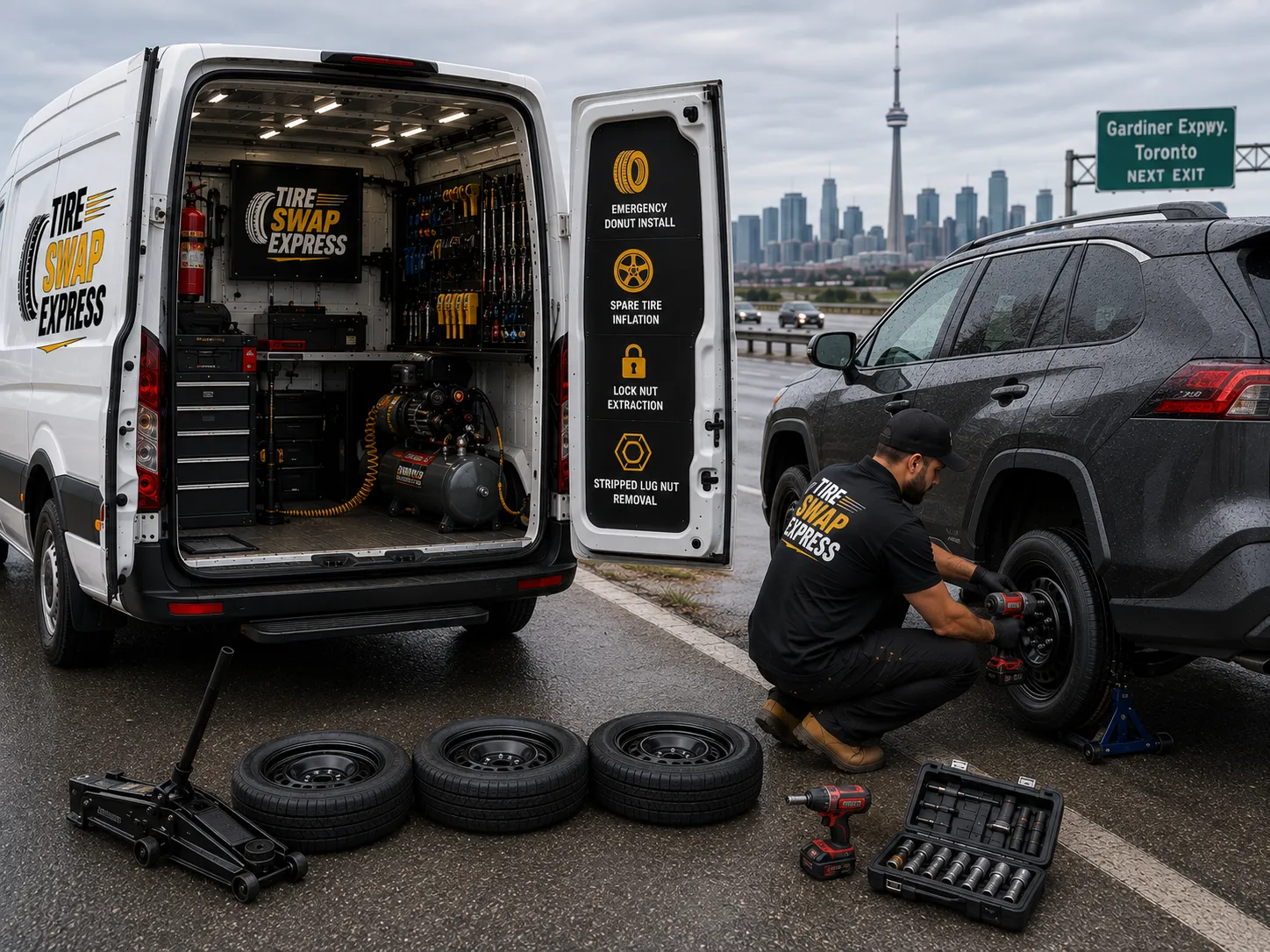 Emergency roadside spare tire installation in GTA